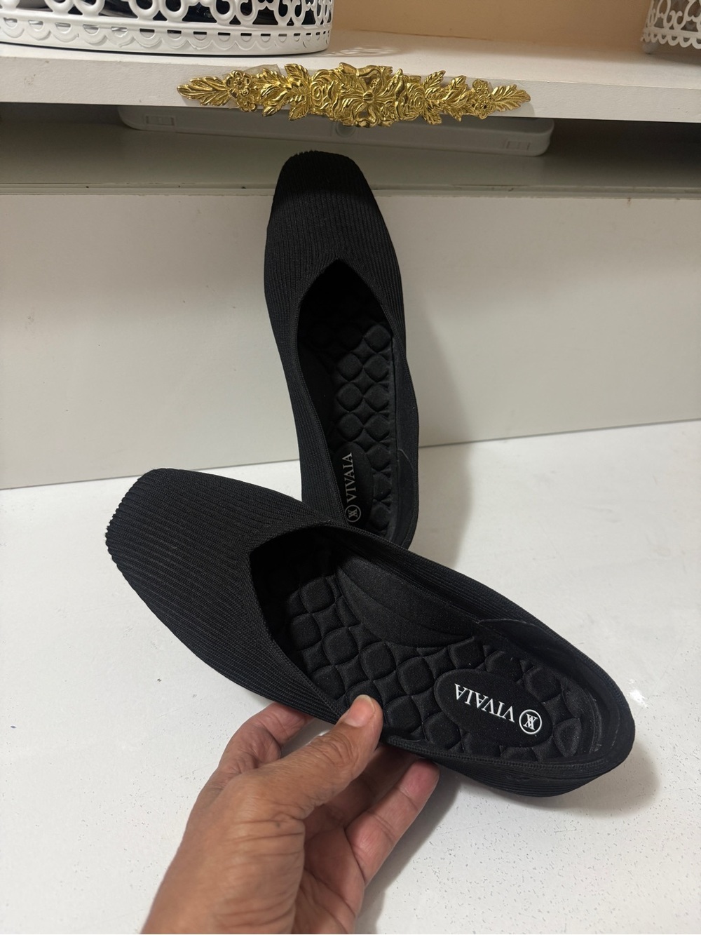 Vivaia Black Knit Ballet Flats - Comfortable Women’s Slip-Ons